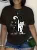 T-shirt With Cat Print For Womunisex Short Sleeve T-shirt For Women Casual Comfortable Clothing For Spring Summer And