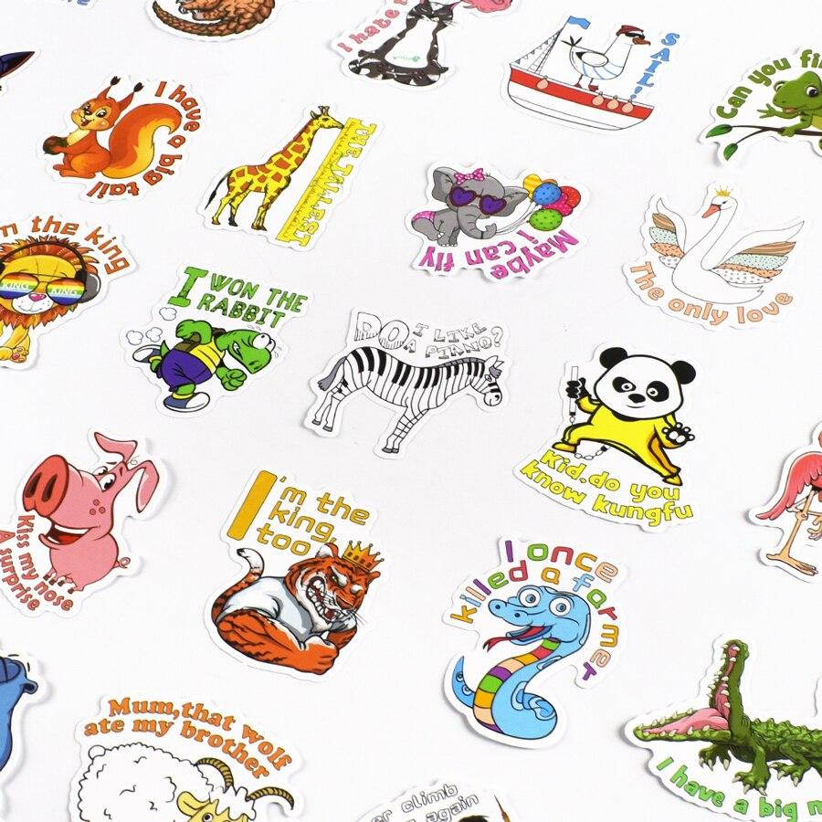 50 sztuk Cute Cartoon zwierząt naklejki zabawki dla dzieci śmieszne słowa naklejki anime na laptopa telefon bagaż naklejka samochodowa prezenty dla dzieci