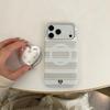 Korean Style Silver Diamond Heart Magnetic Case for iPhone 15/14 Pro Max with White Stripes
