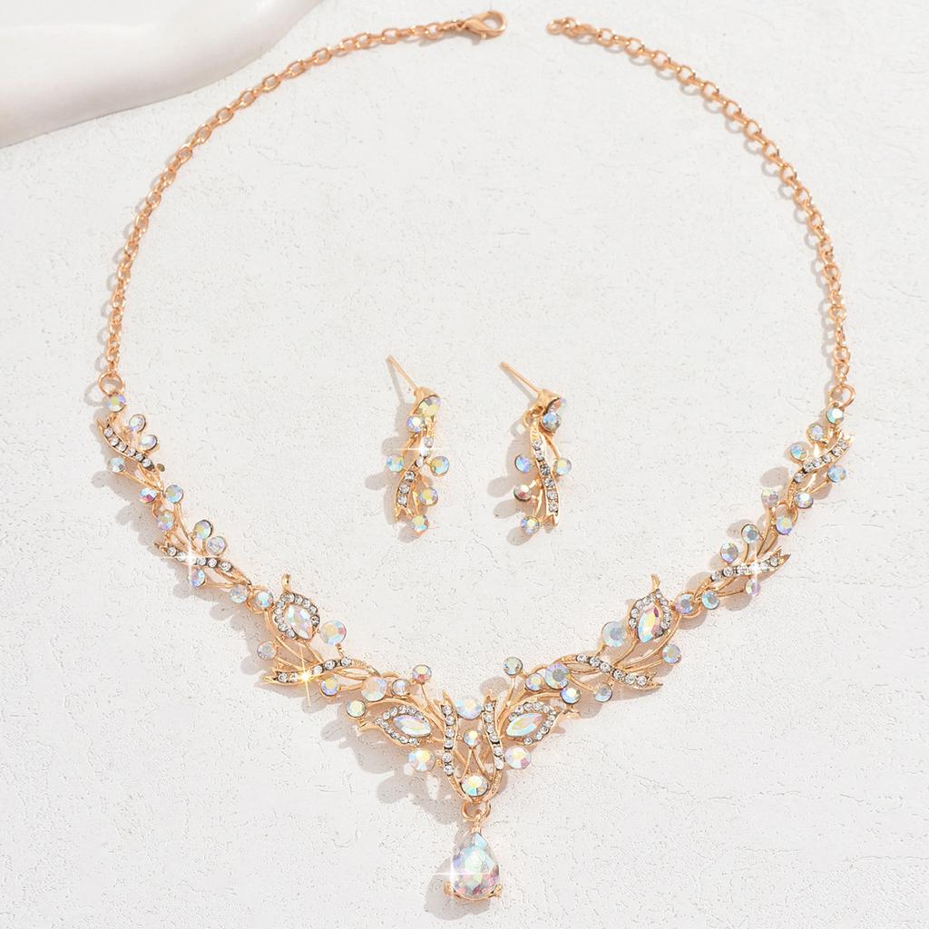Bridal Rhinestone Crystal Necklace Earrings Set Women'S Prom Dress