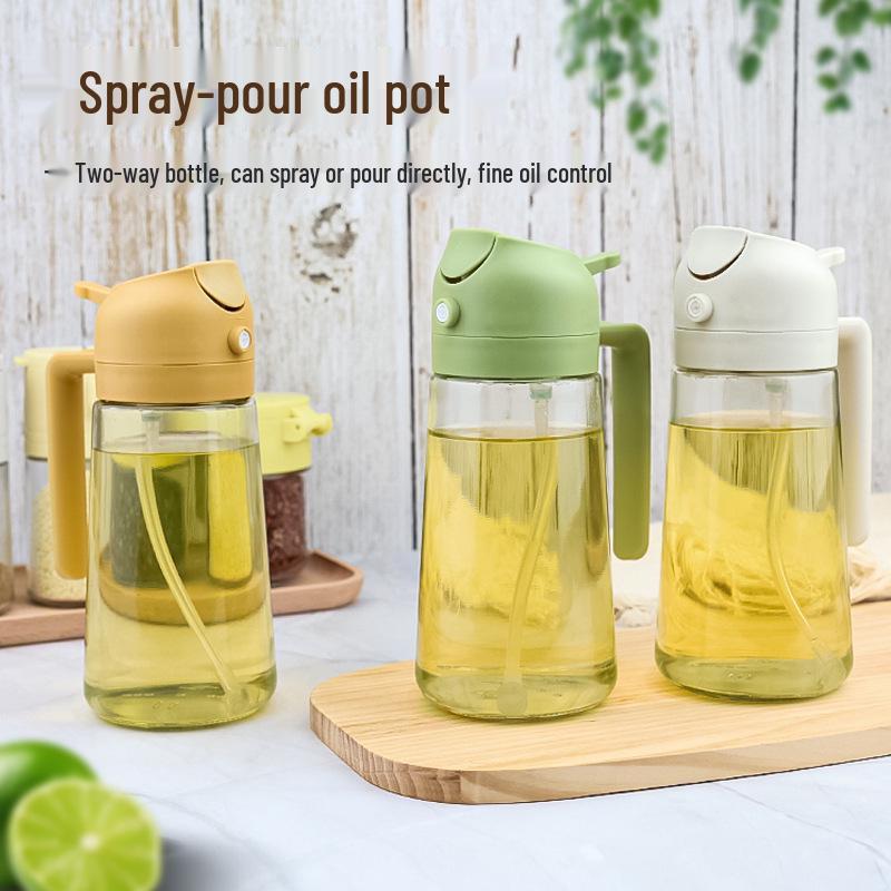 Large Capacity Dual-Use Glass Oil Bottle - Pour & Spray with No-Drip Atomizing Feature for Kitchen.