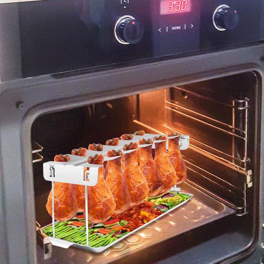 With Drip Tray Chicken Leg Rack Folding Chicken Leg Wing Grill Rack  Barbecue Accessories