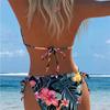 1011 European and American Swimsuit Women's Split Triangular Bikini Flower Print Lace-up Swimsuit Spot Floral