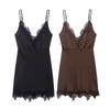 Summer Women's Sexy Spaghetti Strap Dress In Black/Brown