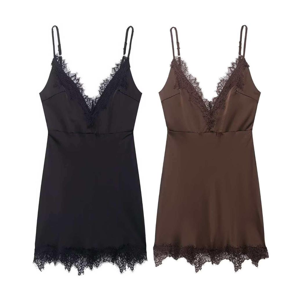 Summer Women's Sexy Spaghetti Strap Dress in Black/Brown