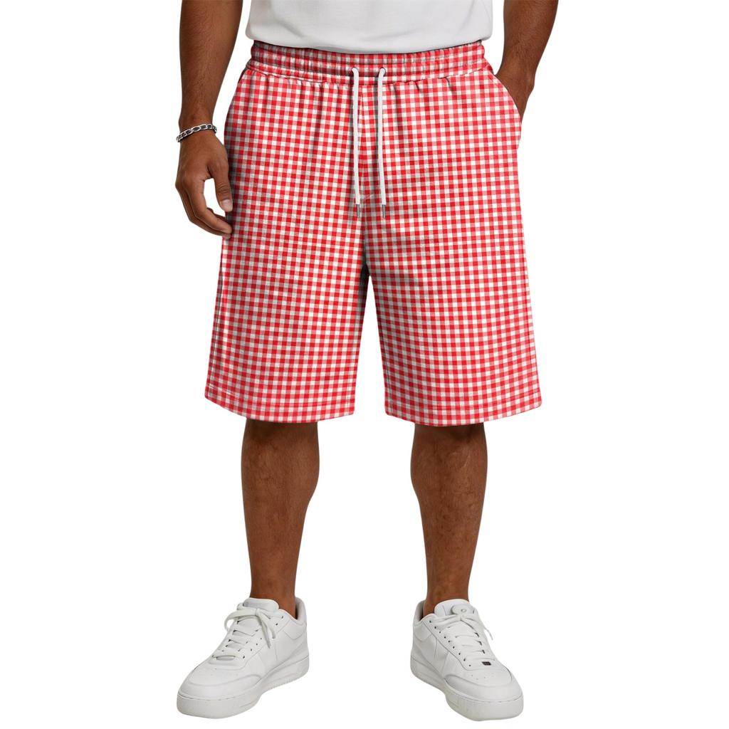 Men's Casual Drawstring Shorts Lightweight Breathable Cotton Blend Relaxed Fit Knee Length Shorts with Elastic Waistband and Side Pockets
