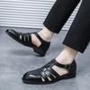 Sommer Trend Neue Herren Gladiatoren Schwarz Weiß Slip On Lackleder Freizeitschuhe Atmungsaktive Strandsandalen Outdoor Hausschuhe 38-46