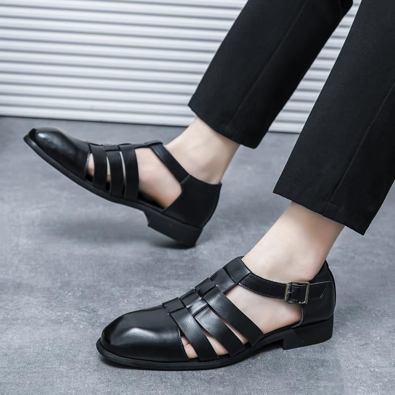 Sommer Trend Neue Herren Gladiatoren Schwarz Weiß Slip On Lackleder Freizeitschuhe Atmungsaktive Strandsandalen Outdoor Hausschuhe 38-46