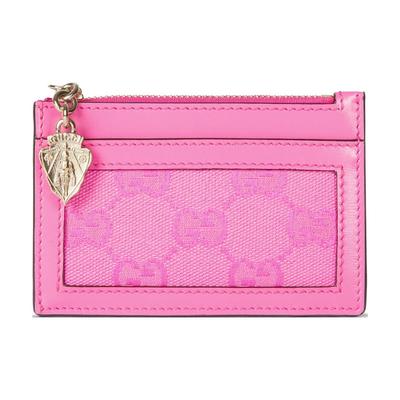 Gucci Řada Luce Světle zlatý tón Kovový zip Plátno a kožené lemování Držák na karty Dámské doplňky Růžová 790033-FADHY-8562