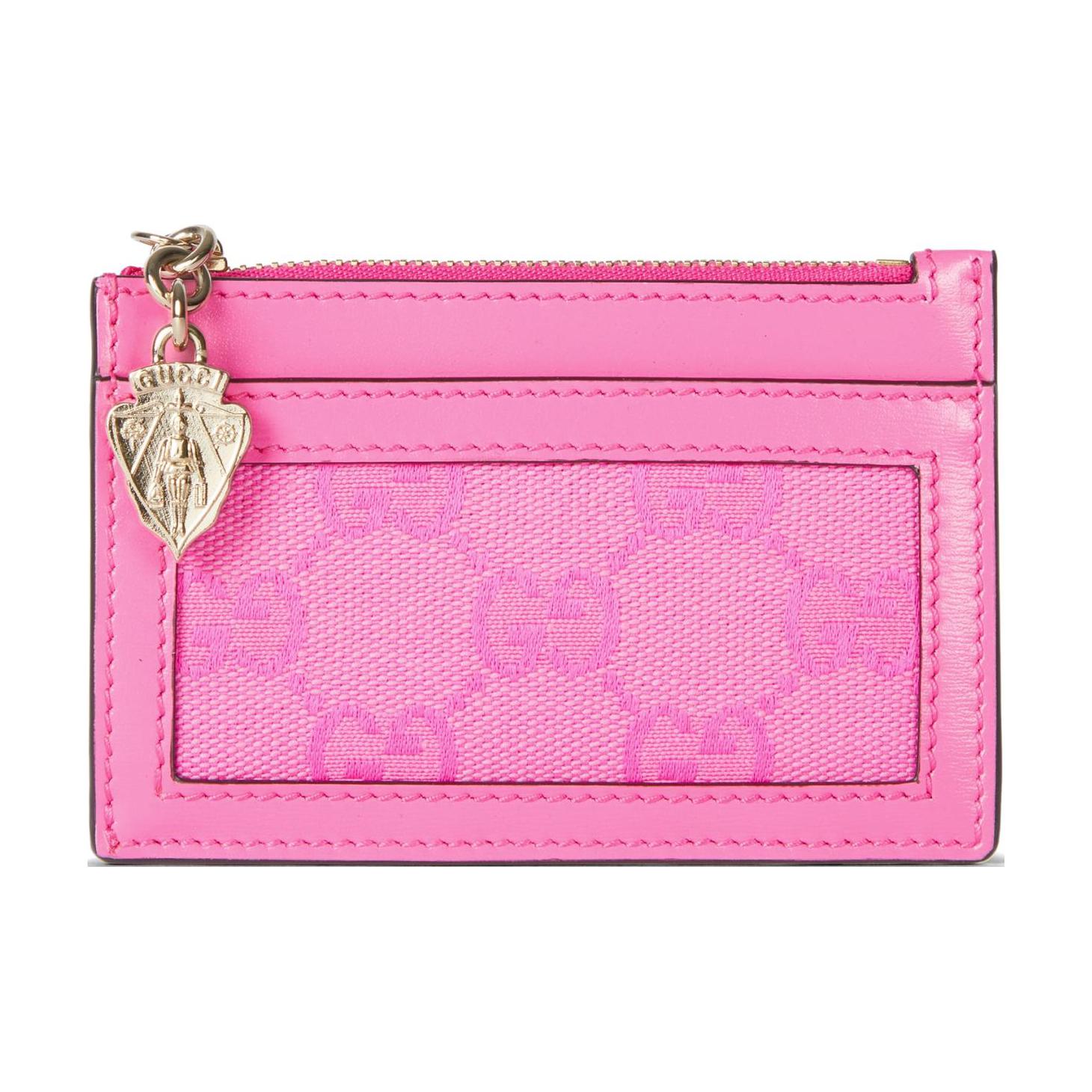 

Gucci Luce Series Light Gold Tone Metal Zipper Closure Canvas And Leather Trim Card Holder Women accessories Pink 790033-FADHY-8562