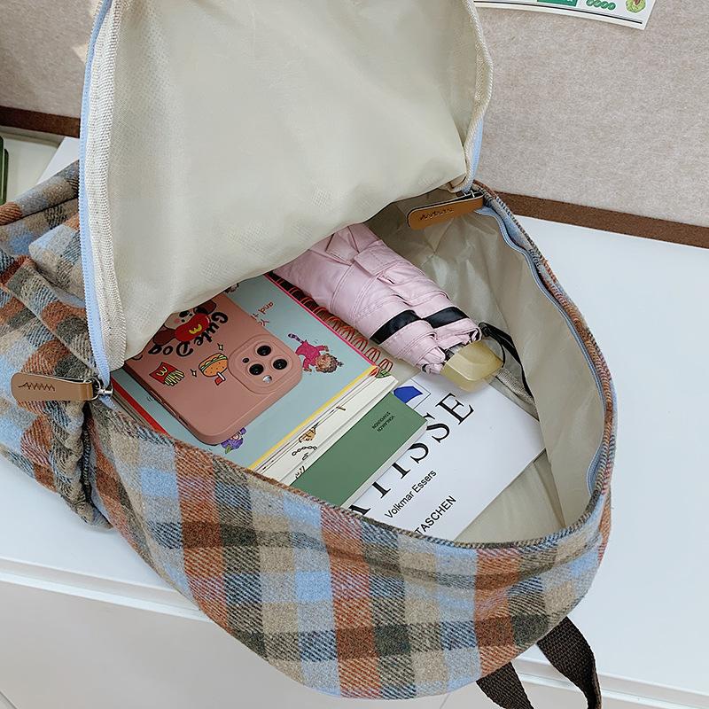 Schoolbag retro plaid backpack college student casual backpack women's plaid backpack student schoolbag large capacity backpack