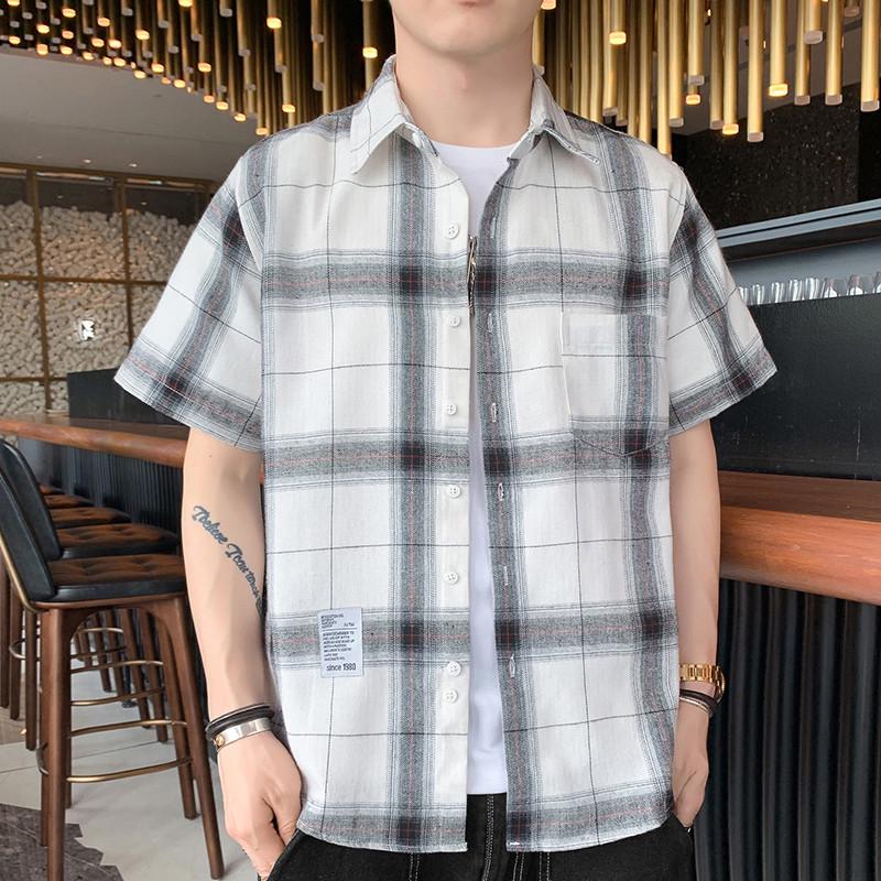 Men's Summer Plaid Short Sleeve Casual Shirt - Versatile Japanese Style