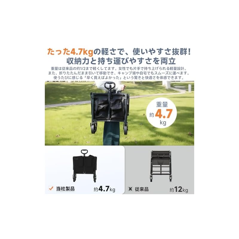 Sekey Mini Carry Wagon [Ultra-Lightweight 4.7kg] Freestanding Storage, Foldable, Portable, Outdoor Wagon, Maneuverable, Removable Tires, 80kg Weight