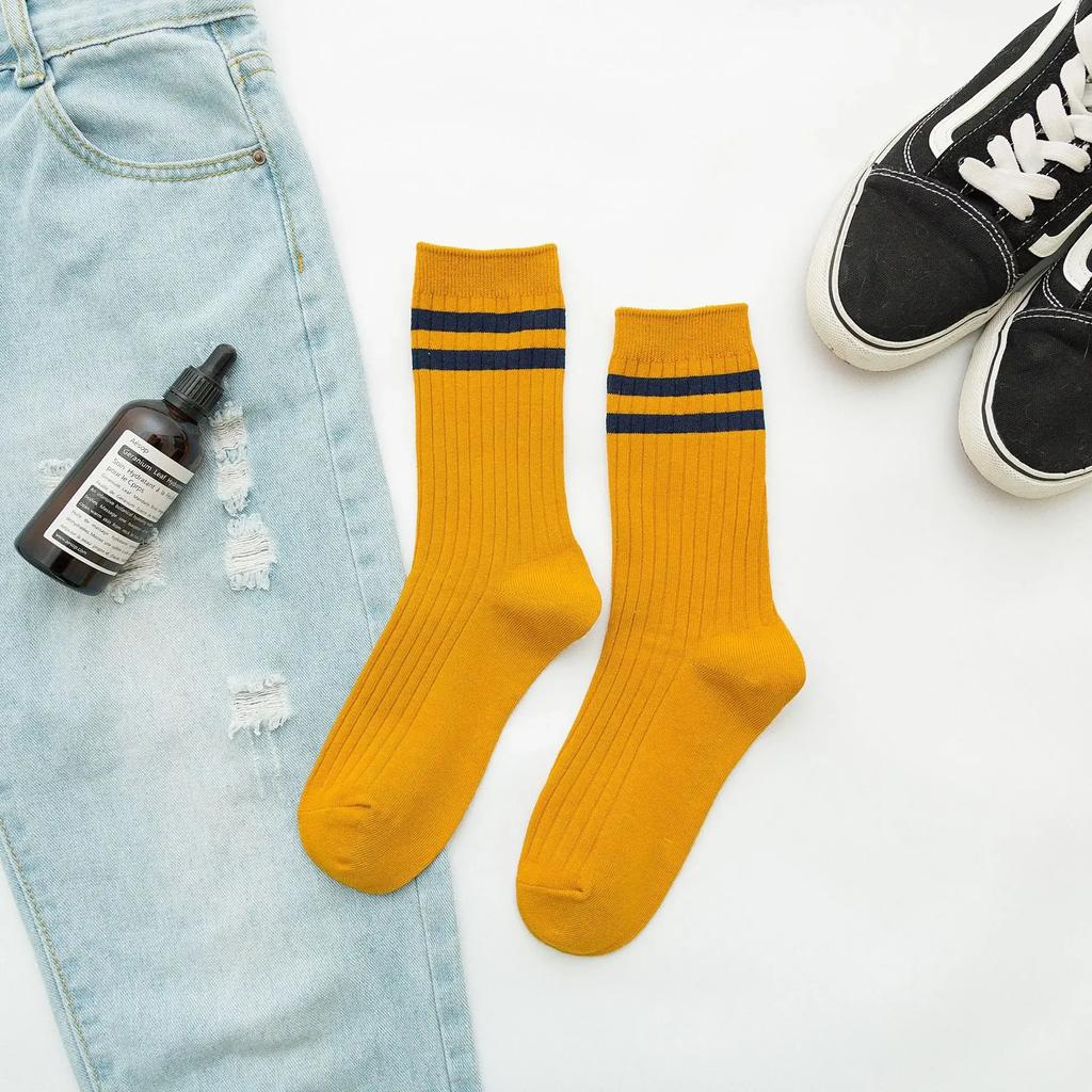 Retro Striped Sports Women Socks Japanese Fashion High School Girls Socks Casual Fashion Harajuku Streetwear Knitting Long Socks