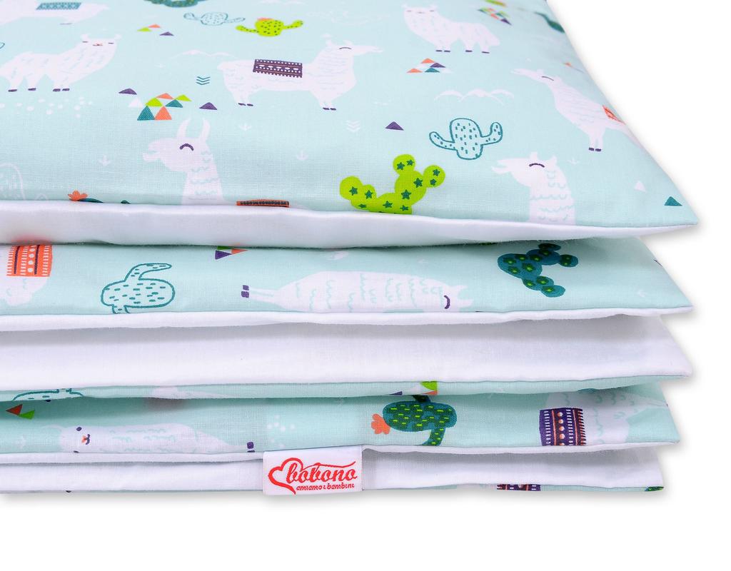 Children's 2-piece cotton bedding set 120x90 cm - mint/white llamas