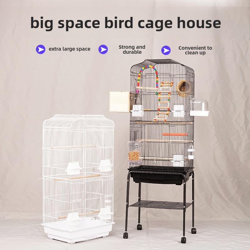 Grande Cage à Oiseaux pour Perroquets et Mynas - Design Phénix Noir