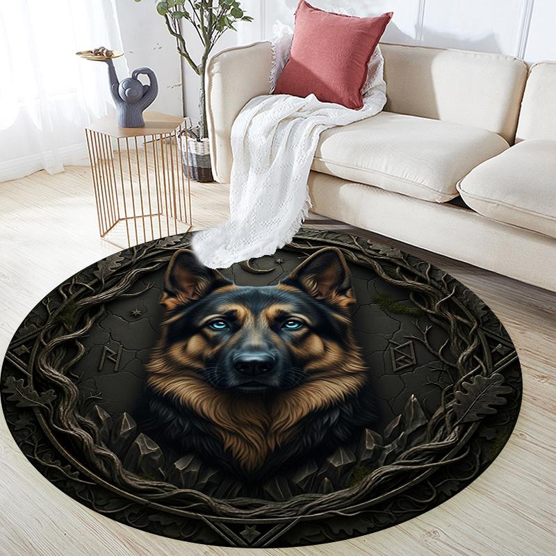 German Shepherd pattern round rug,Carpet Rug for Living Room Bedroom Playroom ,Non-slip Floor Mat,Holiday Gifts and Birthday Gifts.