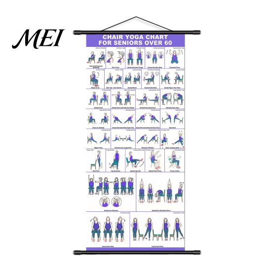 Chair Exercises for Seniors Yoga Wall Chart, Canvas Poster with Hanging Rod And Rope, Back Neck Relief Chart Beginners Home Stretching Mobility Guide A