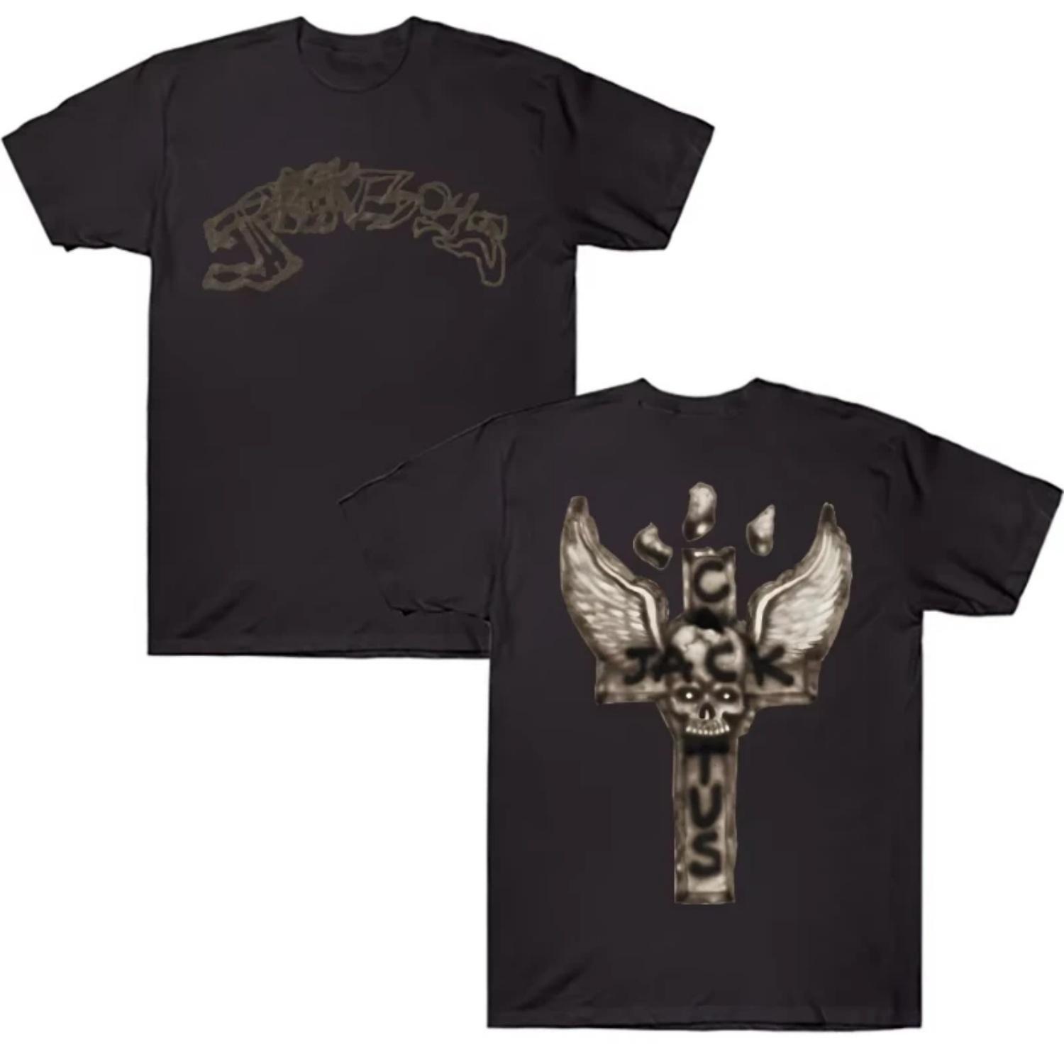 JACKBOYS 2 Album Art Graffiti T-shirt Traviss Scott Cactus Jack Tops Loose Casual Cotton Crew Neck Short Sleeve Streetwear Tee S чёрный