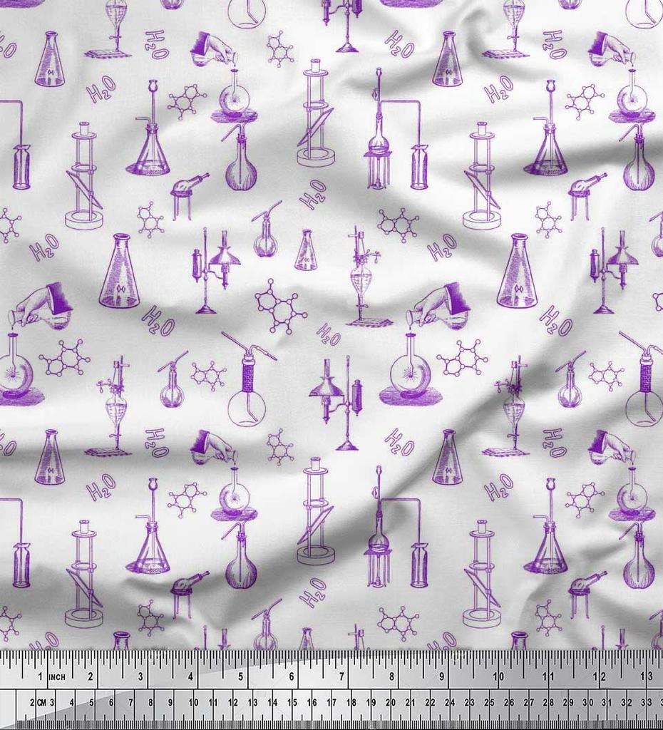 Soimoi Japan Crepe Satin Fabric Scientific Lab Equipments Education Theme Fabric Prints By metre 42 Inch
