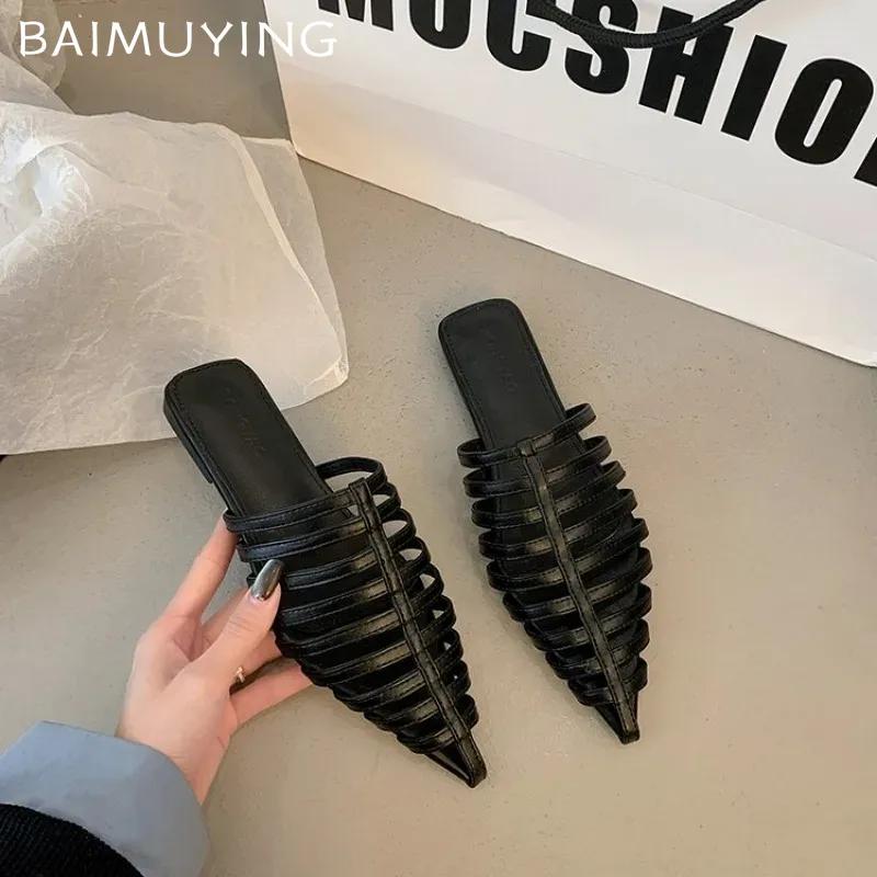 Fashion Designer Women Slippers Pointed Toe Elegant Flats Mules Shoes Fashion New Trend 2025 Summer Designer Dress Party Mujer Zapatos