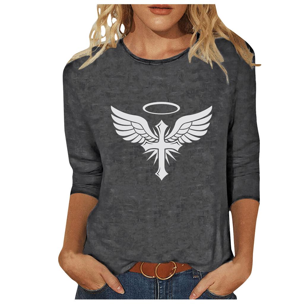 Round Neck 3D Cross Printed Top Fashionable Casual Long Sleeved Women's T-shirts