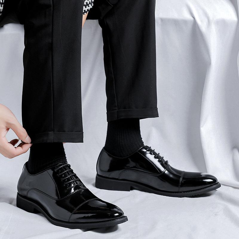 Leather Shoes Men's Summer Breathable Dress Business British Casual Suit High-end Sense Glossy Cowhide Small Leather Shoes 8114-R