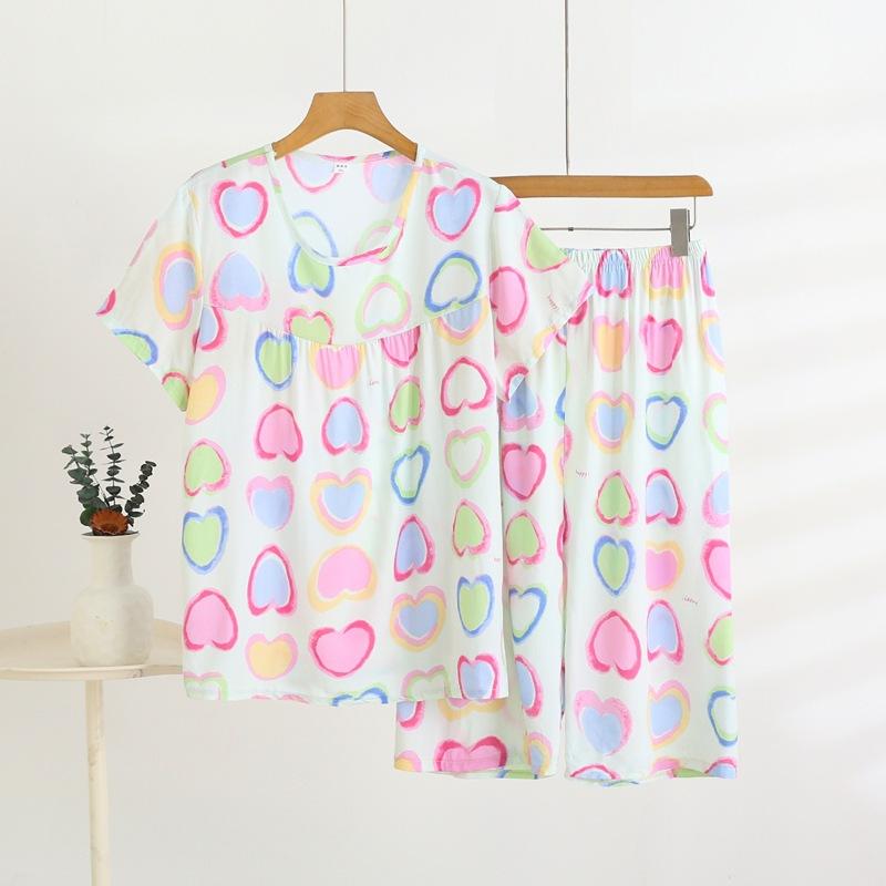 Summer Short-sleeved Home Wear Set, Women's Thin Round-neck Top, Shorts, Two-piece Loose Pajamas