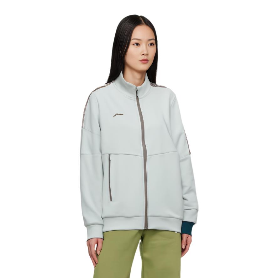 Li-Ning Comfortable Casual Simple Letter Print Stand Collar Zipper Cardigan Sweatshirt Women sweatshirt Water-Droplet-Gray AWDUA80-6