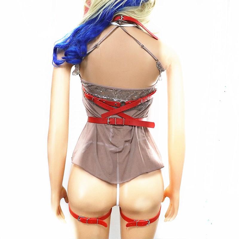 Sexy Women Harness Leather Garter Belt Bodysuit Goth Underwear Punk Bondage with Suspenders Harness Lingerie Set