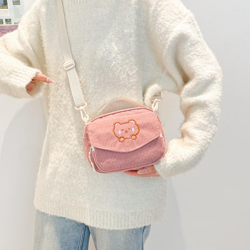 Corduroy Messenger Bag Female College Style Girl Sweet Small Square Baosen Series Retro Versatile Shoulder Messenger Bag