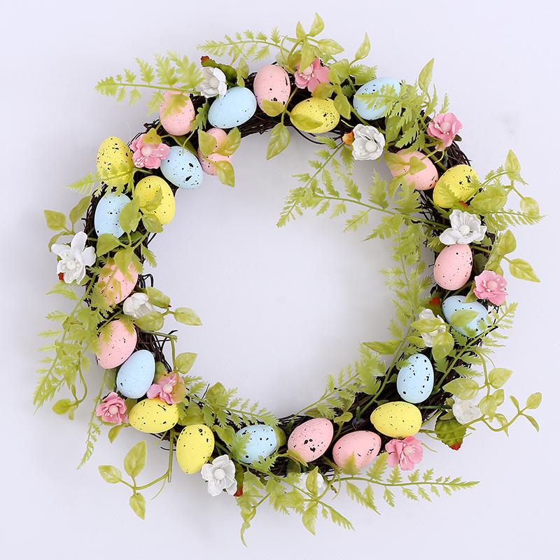 Artificial Natural Rattan Garland Green Leaf Candle Ring Easter Egg Wreaths for Front Door Spring Candle Decoration