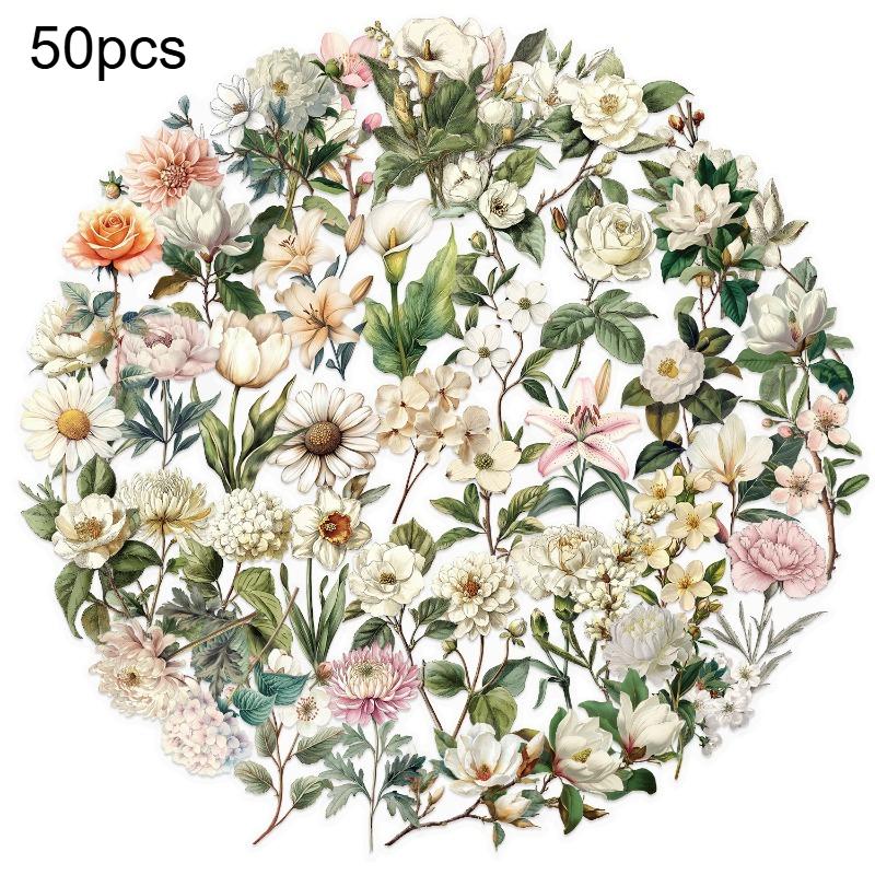 

50pcs Matte Transparent Plant Flower Sticker Irregular Shapes Water Bottles Scrapbook Journals Decorative Stickers DIY Craft