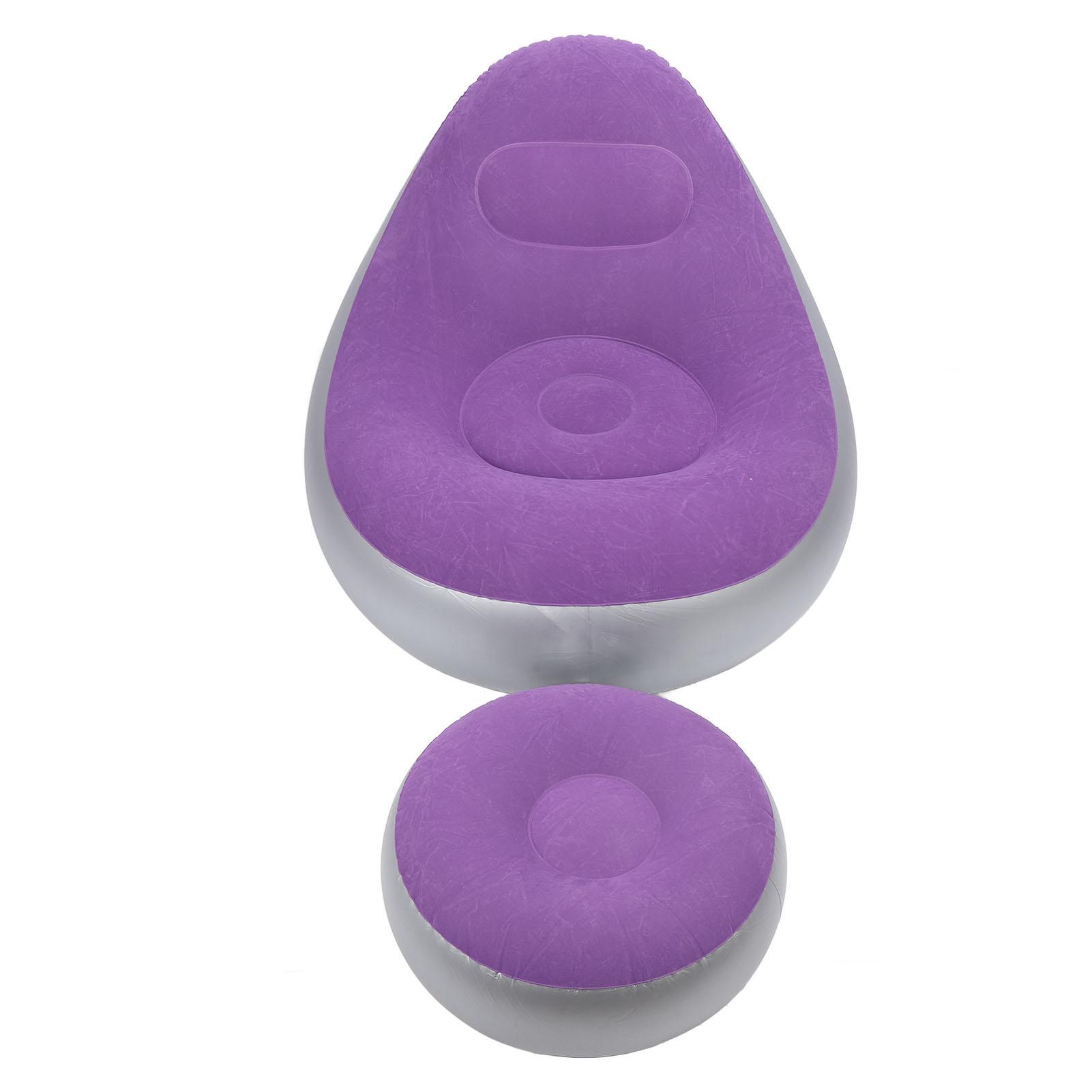 Inflatable Lounge Chair with Foot Stool PVC Flocking Folding Inflatable Couch Blow Up Lounger Sofa Chair for Rooms