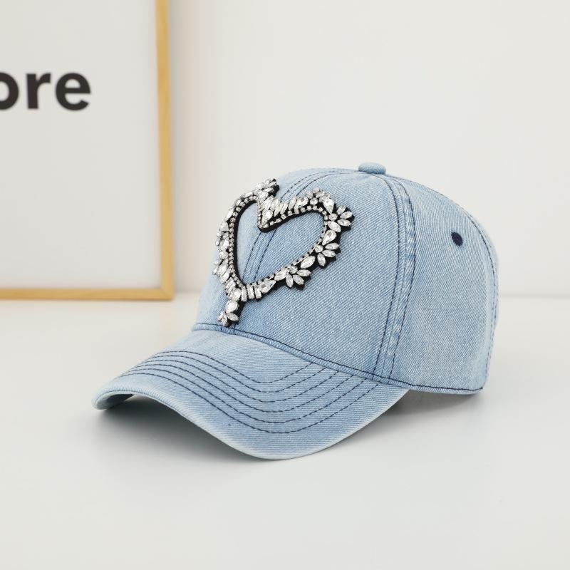 

Модна випрана джинсова бейсболка з сердечком зі страз - легка, регульована на всі пори року adjustable світло-синій колір