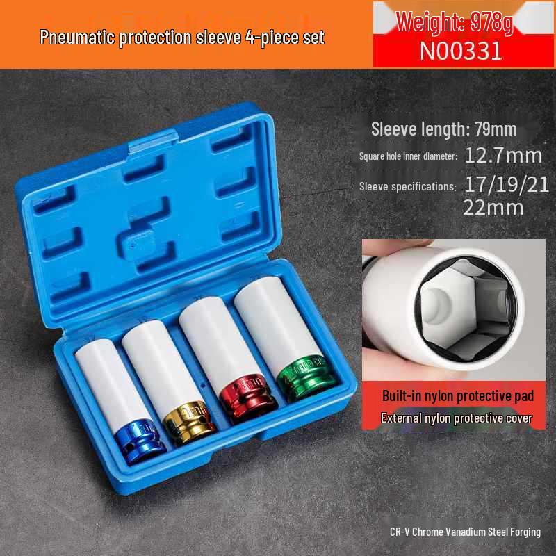Extended Electric Socket Wrench Set with Large, Medium & Small Hexagonal Air Gun Heads for Auto Repair