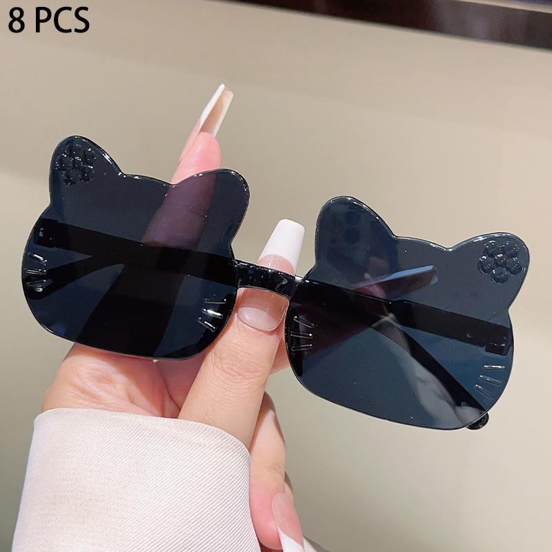 8 Pcs Cute Cat Shaped Sunglasses for Kids Fashion Gradient Multi-color Decor Girls Shades Trendy Rimless Stylish Sun Glasses