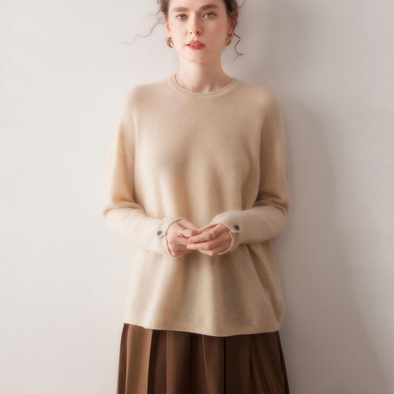 Women's 100% Pure Cashmere Raglan Sleeve Pullover - Solid Color, Round Neck, Long Sleeve, Autumn/Winter Knit Sweater.