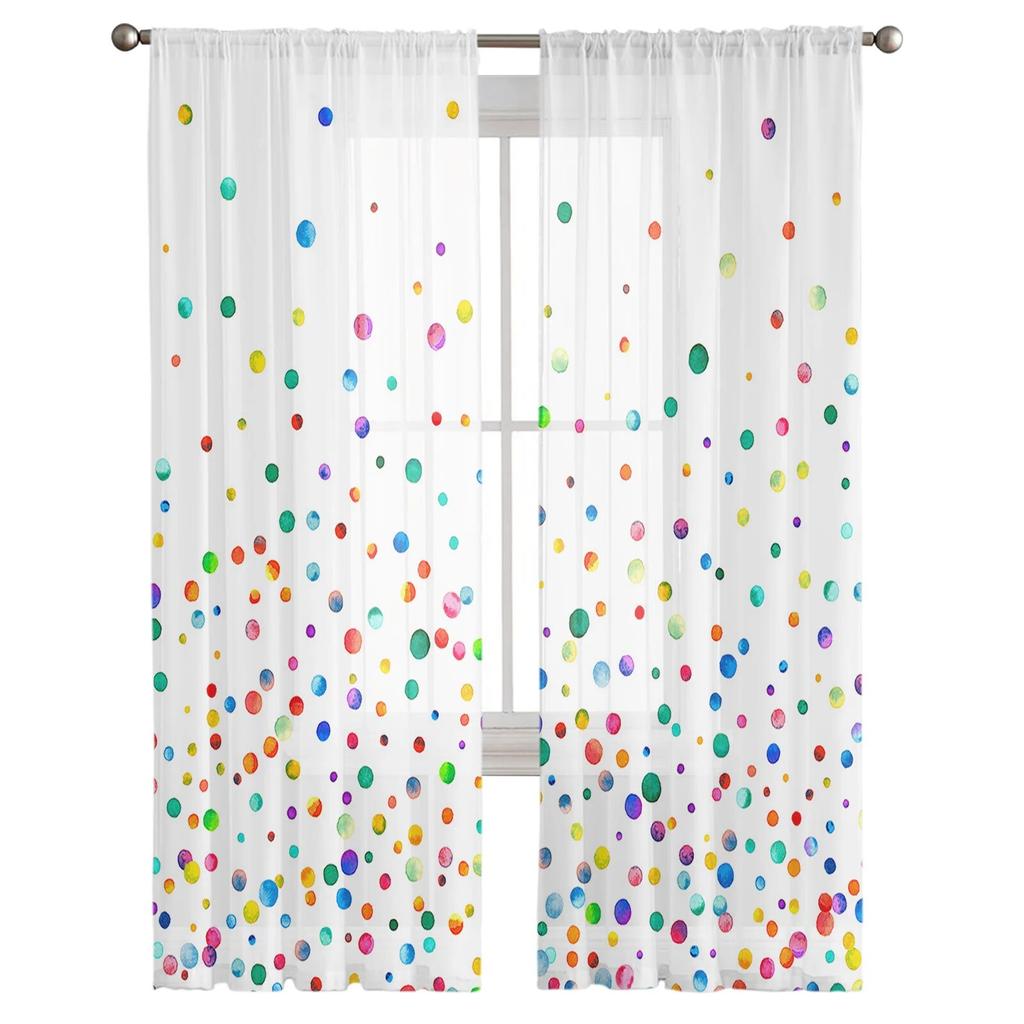 Polka Dots Watercolor Texture Curtain Tulle Decorative Sheer Curtains for Living Room Bedroom Kitchen Hotel Home Window Panels