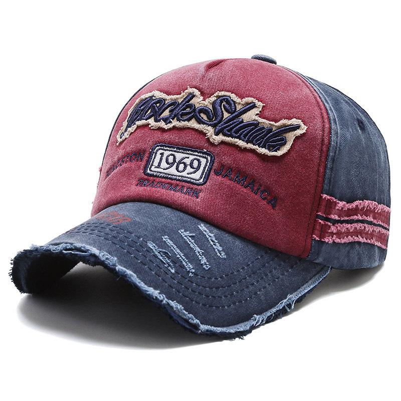 Hat Men's and Women's Spring and Summer Baseball Cap Washed Old Letter Embroidery Curved Edge Cap Color Matching Retro Sun Hat