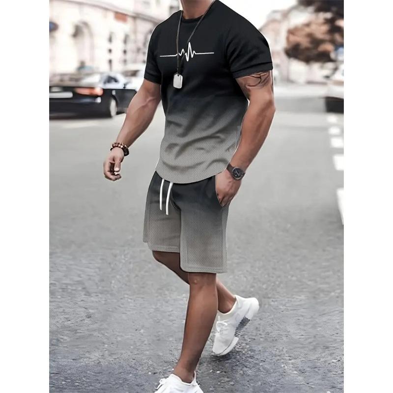 2026 Summer Thin casual Men set Manga Graffiti Tees T-shirt+shorts 2-piece Comfortable and breathable men Top Print Tshirts sets