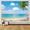 Beach Landscape Tapestry, Tropic Ocean Sea Island Palm Tree Seaside Tapestries For Living Room Summer Window Wall Hanging Island