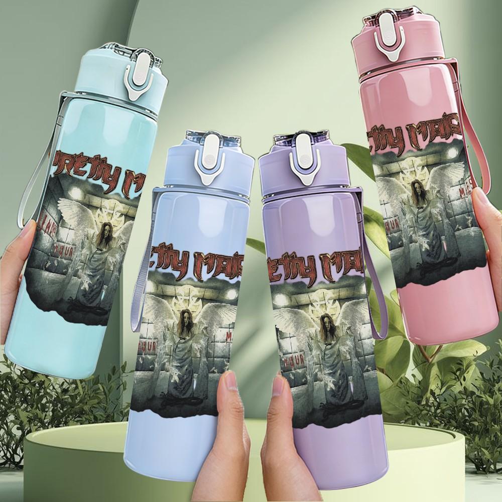 1PC Purple mountain arched crest print 750ml colorful plastic sports water bottle leakproof pop up lid with straw for outdoor work home use