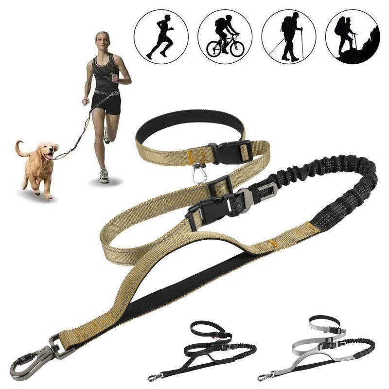 Кошка Собака Свободные руки Поводок Уличный Спорт Бег Светоотражающий Эластичный Поводок для выгула собак Цепь Регулируемый Товары для домашних животных хаки