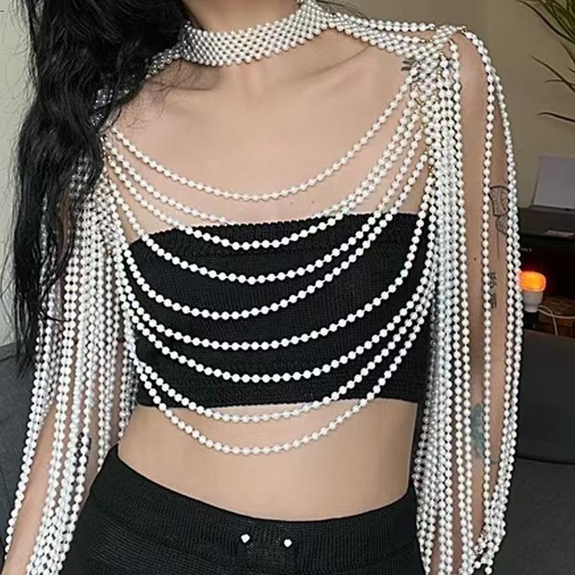 

Тканая жемчужная цепочка для тела для выступления One Size белый