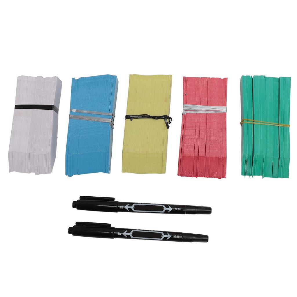 500 st växtetiketter 5 färger 10x2cm Plastväxtnamnetiketter Trädgårdskrukmärkare med 2 svarta oljepennor