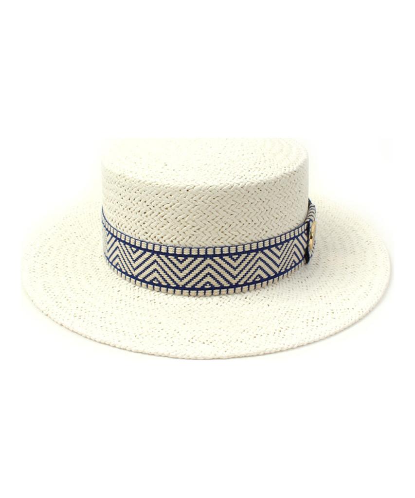 Blue Mono Line White Panama Hat