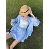 Women's Loose Casual Sports Set: Thin Sun Protection Long Sleeve Shirt & Wide Leg Shorts - New Korean Summer Style