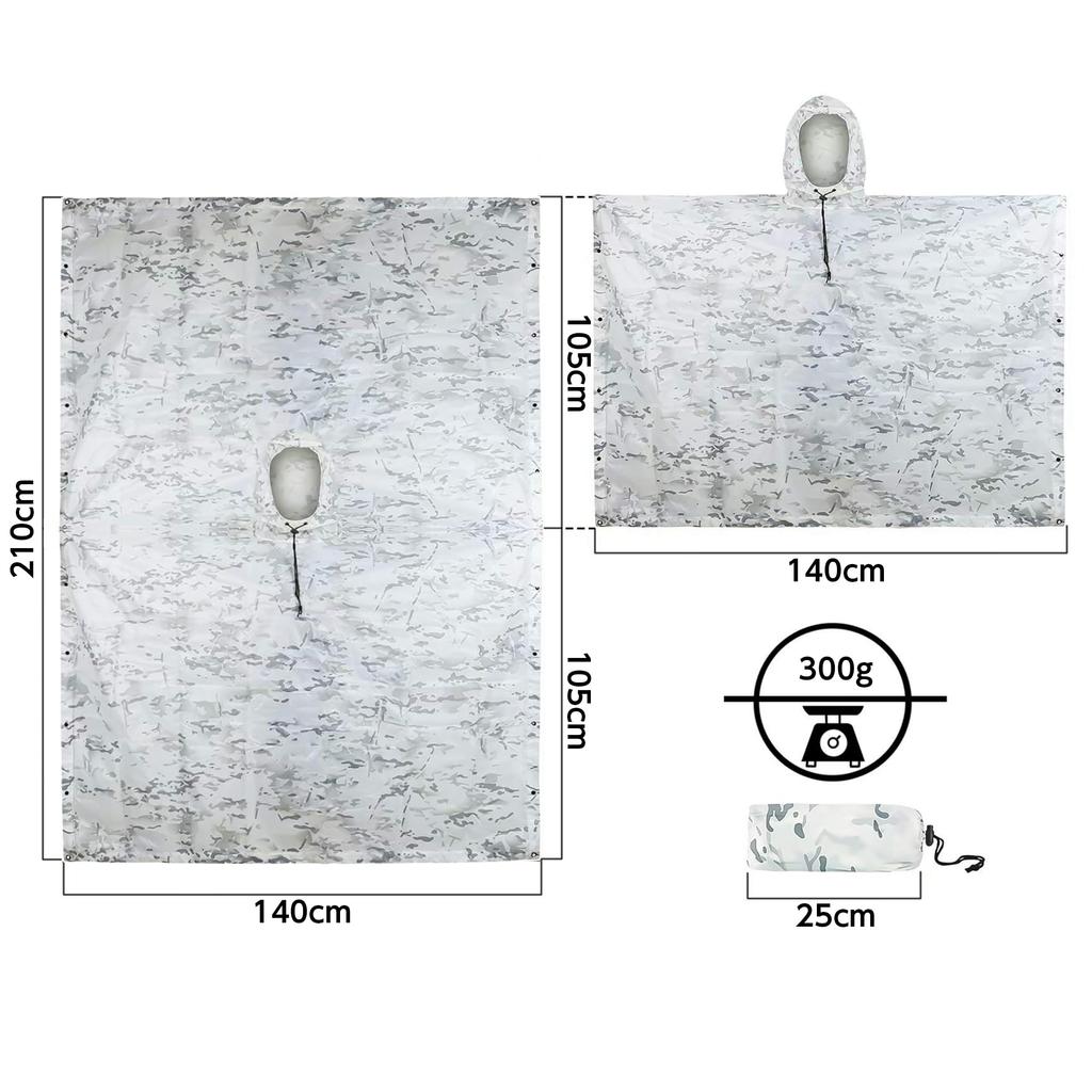 Tencen Camouflage Rain Perfect for and Outdoor Includes Storage One Size Fits Unisex Poncho, Waterproof, 3-Way Raincoat, Airsoft, Camping, Activities,