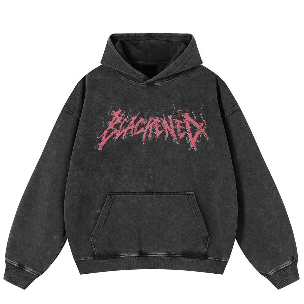 Streetwear Retro Letters Graphic Washed Black Oversized Unisex Y2K Hoodie
